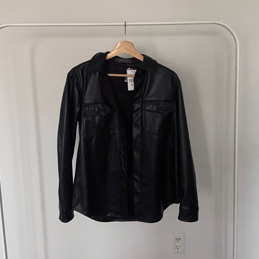 Suzy Shier Black Leather Shacket